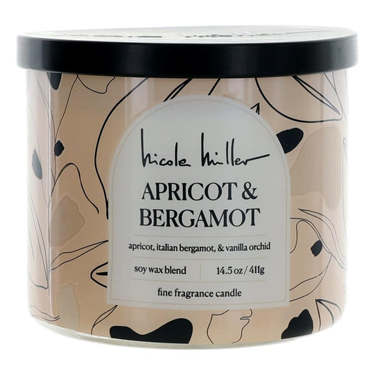 Apricot & Bergamot 3-wick soy wax candle in a lidded glass jar with beige label