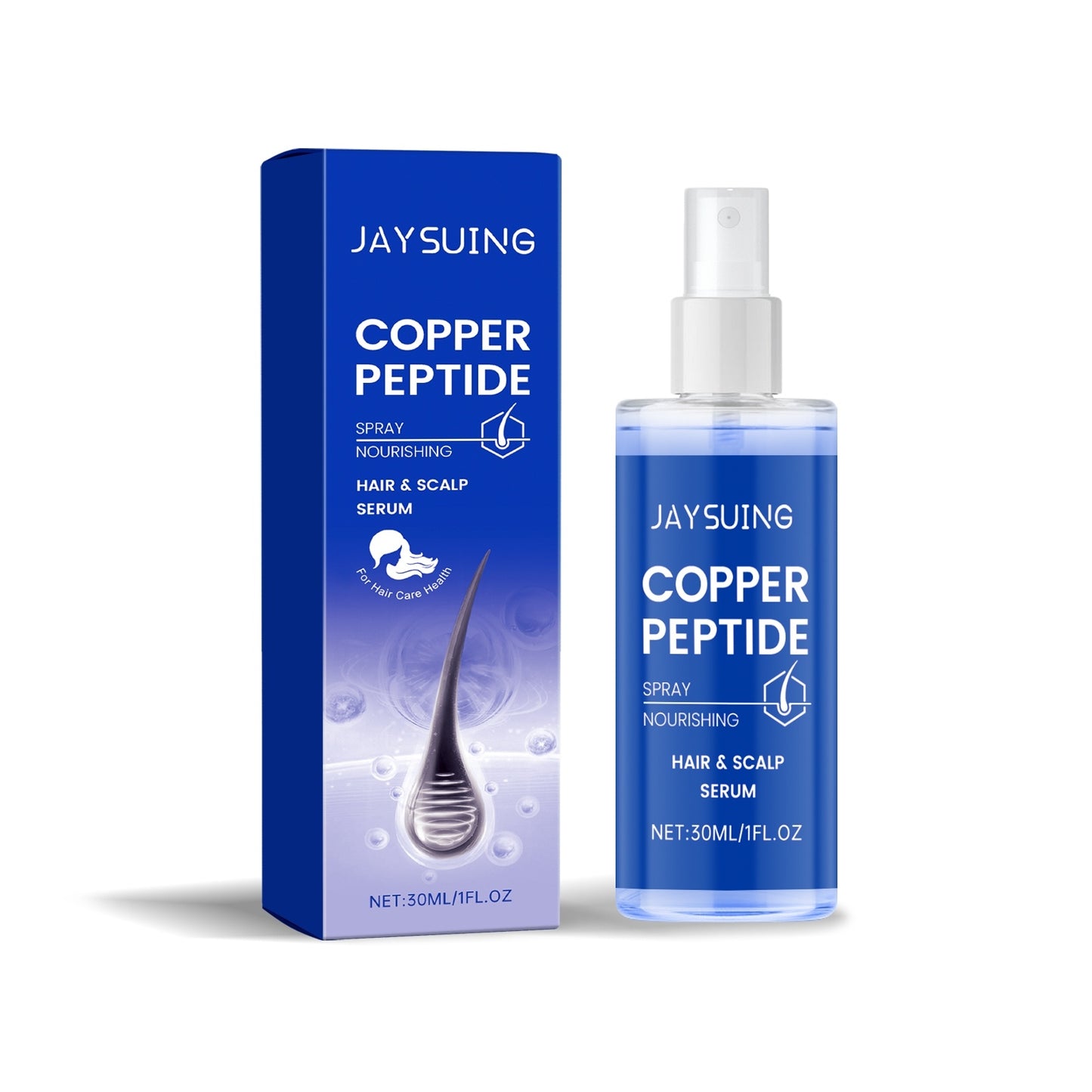 Jaysuing Copper Peptide hair and scalp serum with packaging on a white background