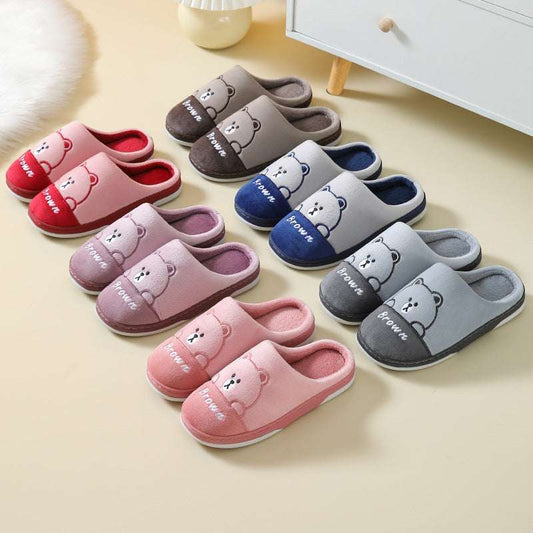 cute bears plush slippers – warm winter non-slip house shoes