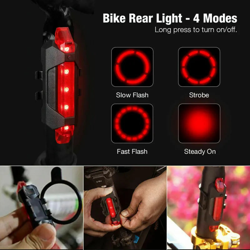 USB Rechargeable LED Bicycle Headlight Bike Head Light Cycling Rear Front Lamp Bike Light Rainproof USB Rechargeable LED bicycle Light - Ectron Online