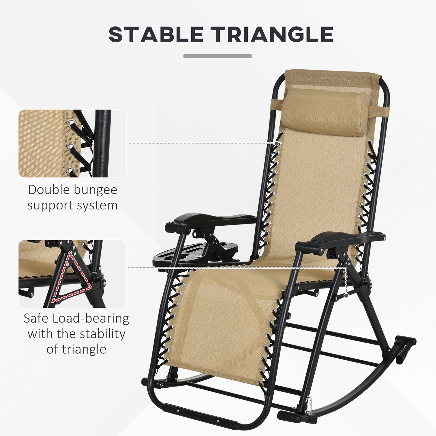 Set of 2 Foldable Zero Gravity Rocking Chairs with Pillow & Holder
