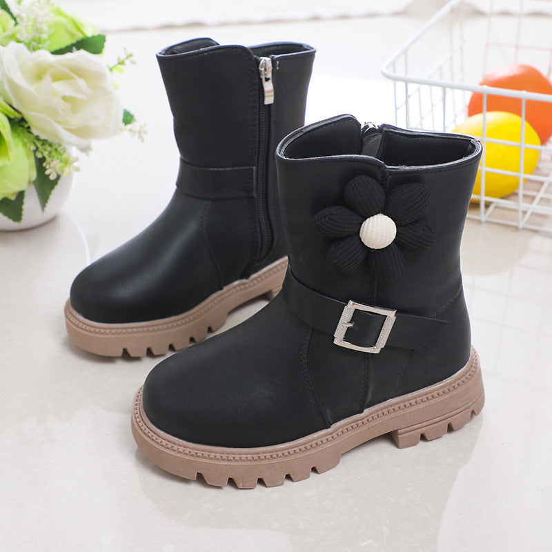 British Style Soft Bottom Western Style Flowers Girls' Leather Boots
