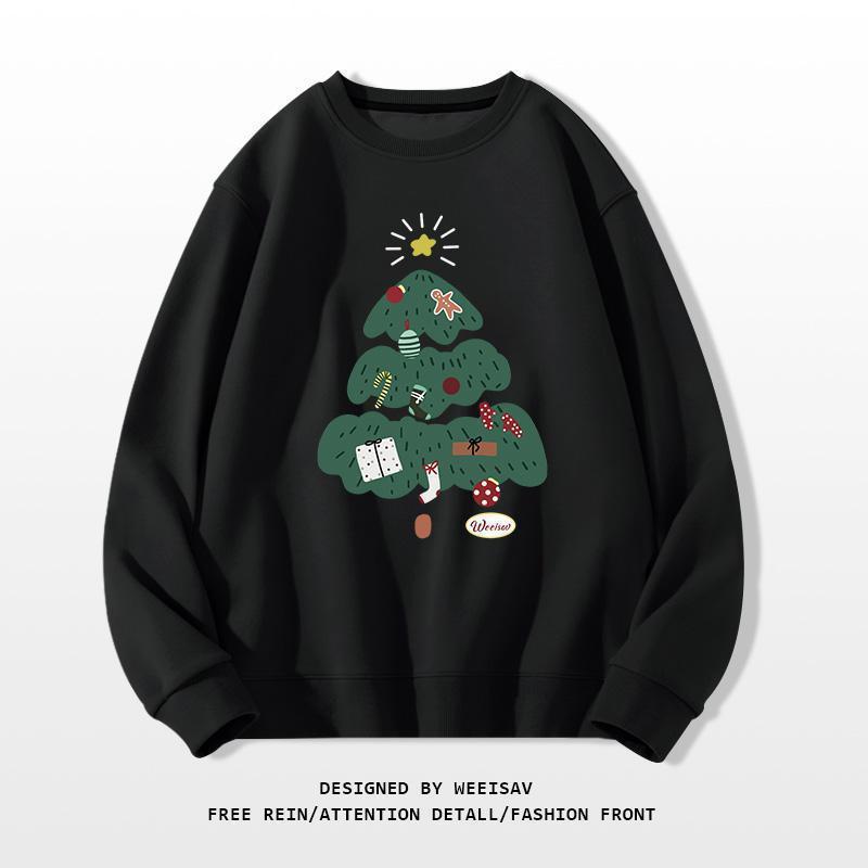 Black sweatshirt with a Christmas tree design on a white background