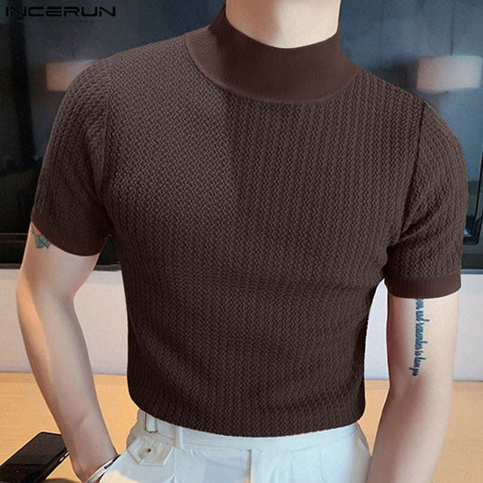 Men's Fashionable Simple Turtleneck Solid Color Knitted Bottoming Shirt