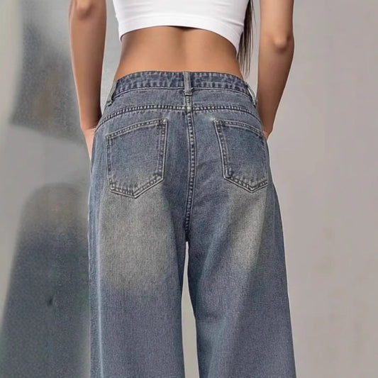 Women's Washed Vintage Denim Pants | Retro Style European Jean