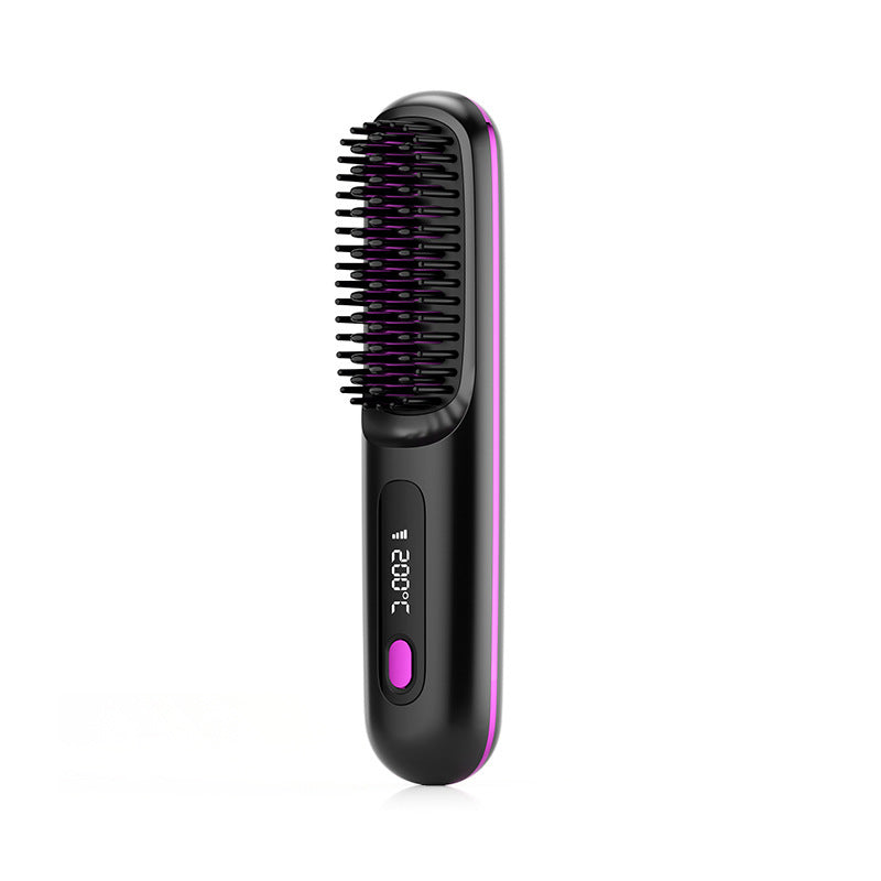 2 In 1 Straight Hair Comb Wireless Hair Straightener Brush Hair Fast Heating Portable Hot Curler USB Charging - Ectron Online