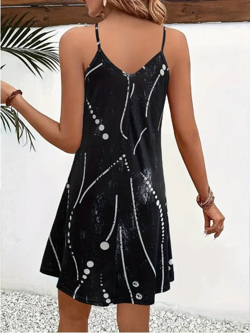 Casual Sleeveless Geo Print V-Neck Cami Dress – Spring & Summer Casual Sleeveless Spring & Summer Geo Pr | Ectron Online