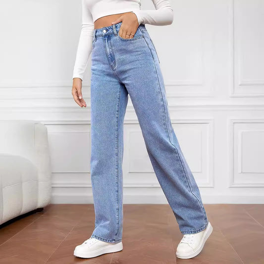 Women's Mid-Waist Washed Straight Jeans Washed Fashion Straight Jeans Women's Mi | Ectron Online