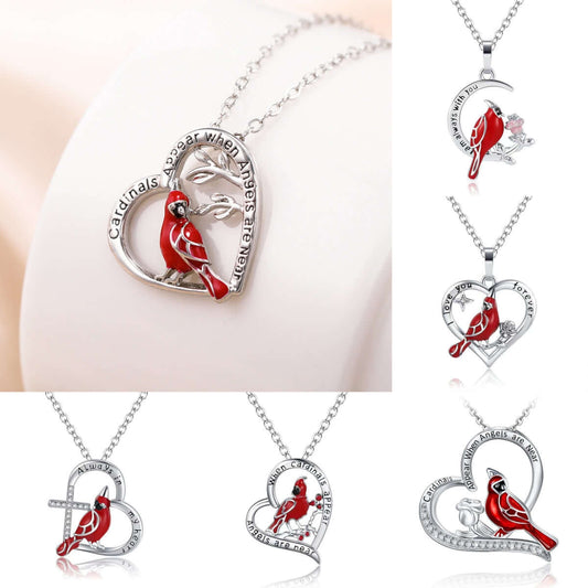 Creative Heart-Shaped Cardinal Pendant Necklace