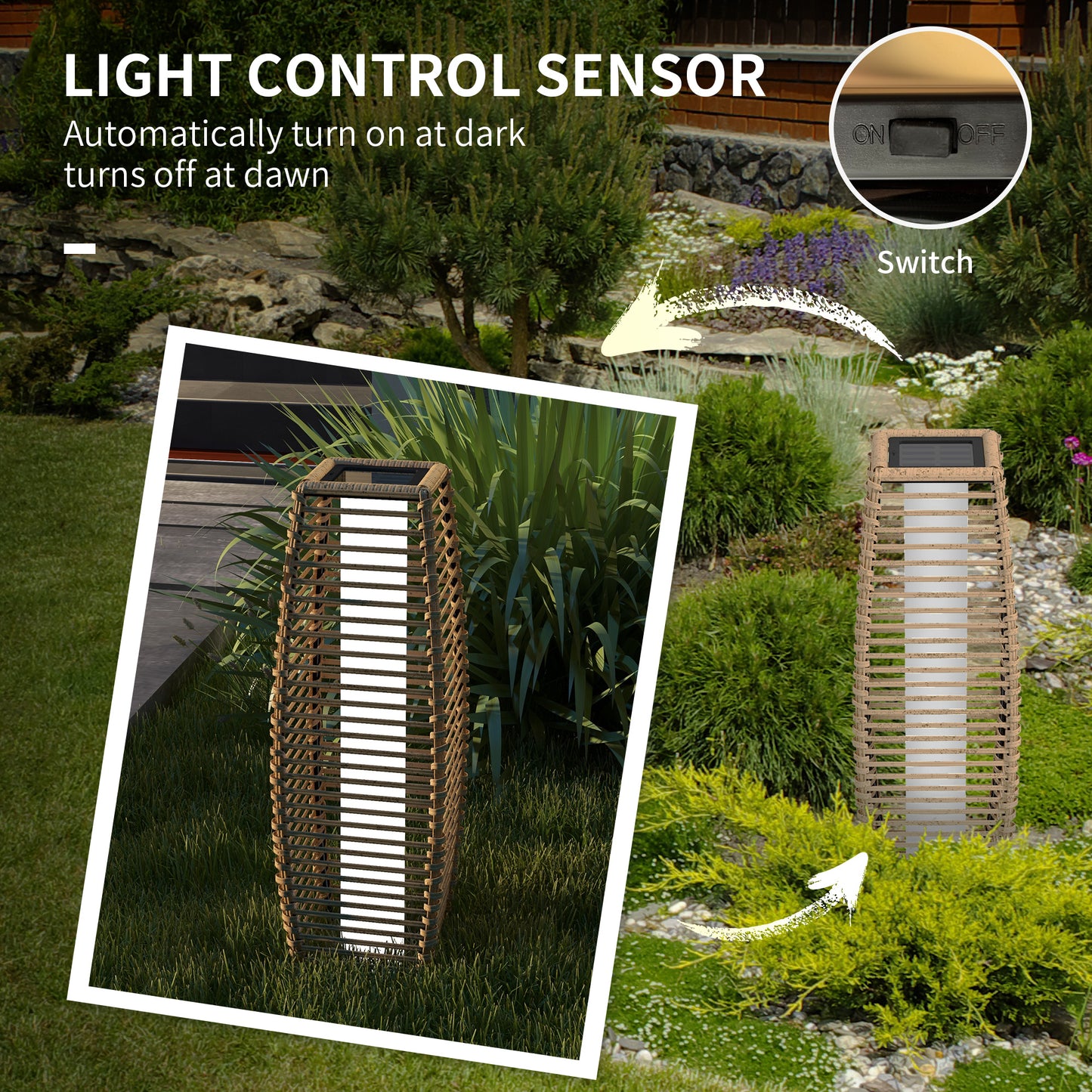 Solar Rattan Floor Lamp | Outdoor Garden Lantern & Pathway Light