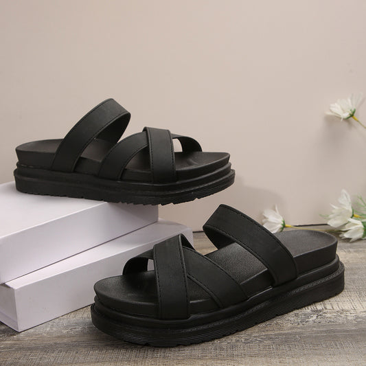 Platform Slippers Women's Cross Sandals