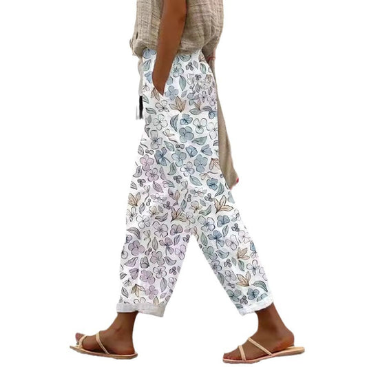Pocket Casual Printed Elastic Waist Cropped Straight Pants Pocket Casual Printed Elastic Waist Crop | Ectron Online
