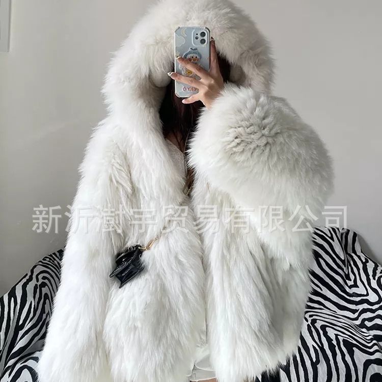 Women's Large Size Fox Fur Hooded Coat