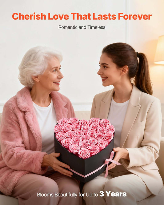 27 Real Preserved Roses in Heart-Shaped Box