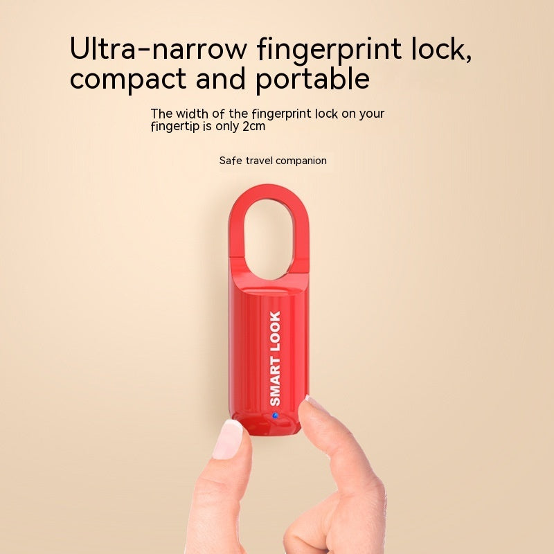 Red fingerprint lock with text on a beige background