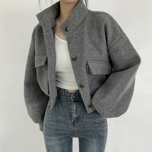 Relaxed Fit Woolen Coat Short Idle Style Loose Casual Woolen Woo | Ectron Online