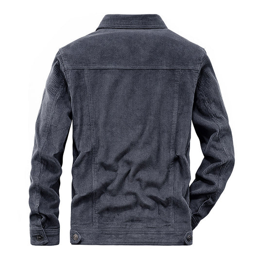 Dark gray corduroy jacket on a white background