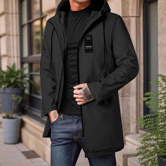 Mid-length Men's Hooded Casual Workwear Shell Jacket Windproof Jacket