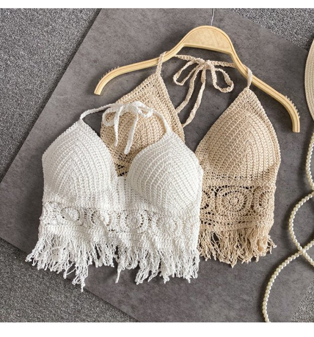 Braided Summer Strap Padded Fringe Top