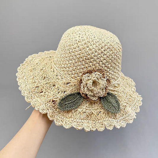 Hand-woven Summer Hat Straw Hat Female Sunshade Flower Foldable Sun Protection Sun Hat