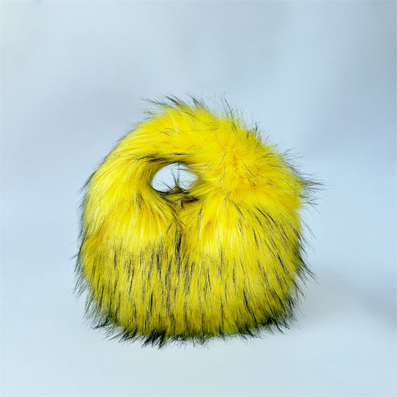 Artificial Raccoon Fur Ball Bag Plush Unique Punk Style Y2g