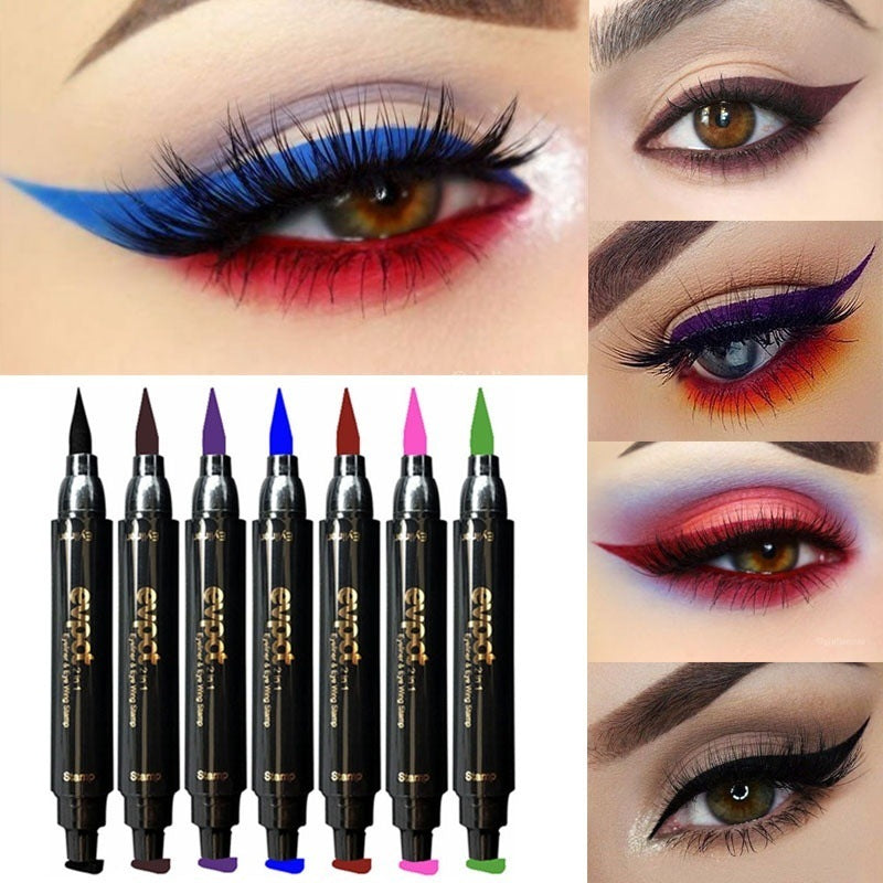 Makeup markers with color examples on eyes