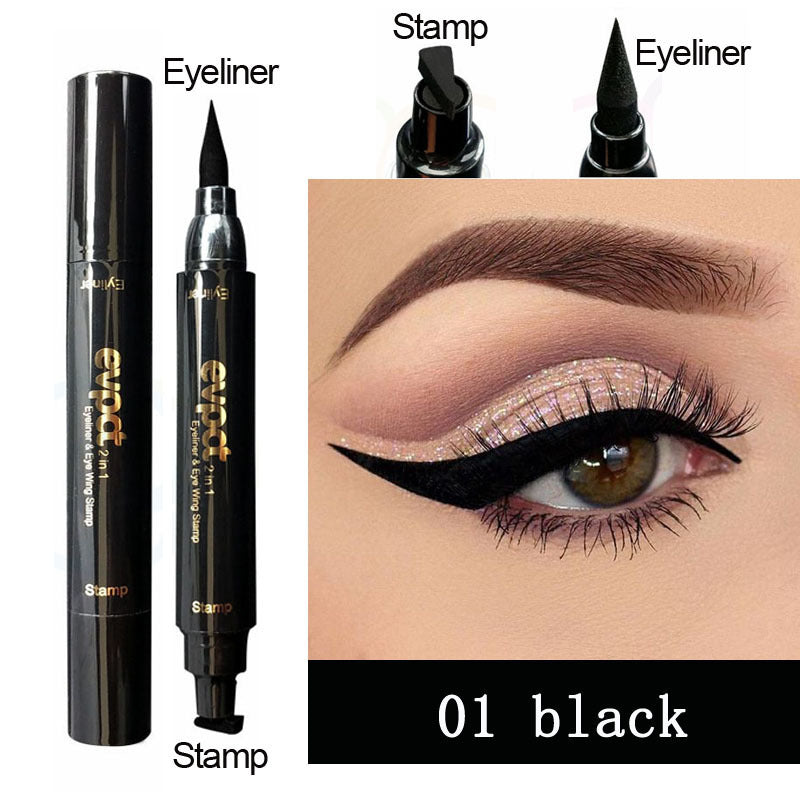 Eyeliner product with stamp feature and application on eye