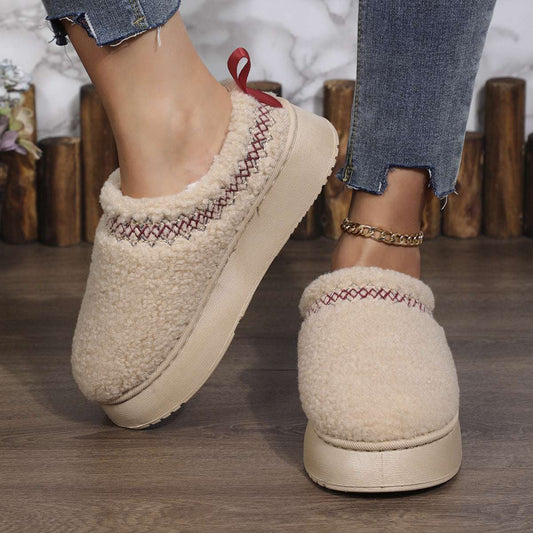 New Ethnic Plush Slippers – Thick Sole Warm Winter Shoes New Ethnic Style Sewing-edge Plush Slipp | Ectron Online