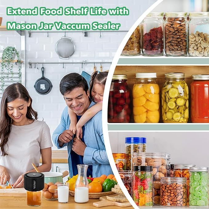 Electric Mason Jar Vacuum Sealer - BINZET Mason Jar Vacuum Sealing Kit For Food Storage, Compatible Wide & Regular Mouth Mason Lids- Canning Jar Mason Jar Vacuum Sealer With LED Countdown Display - Ectron Online