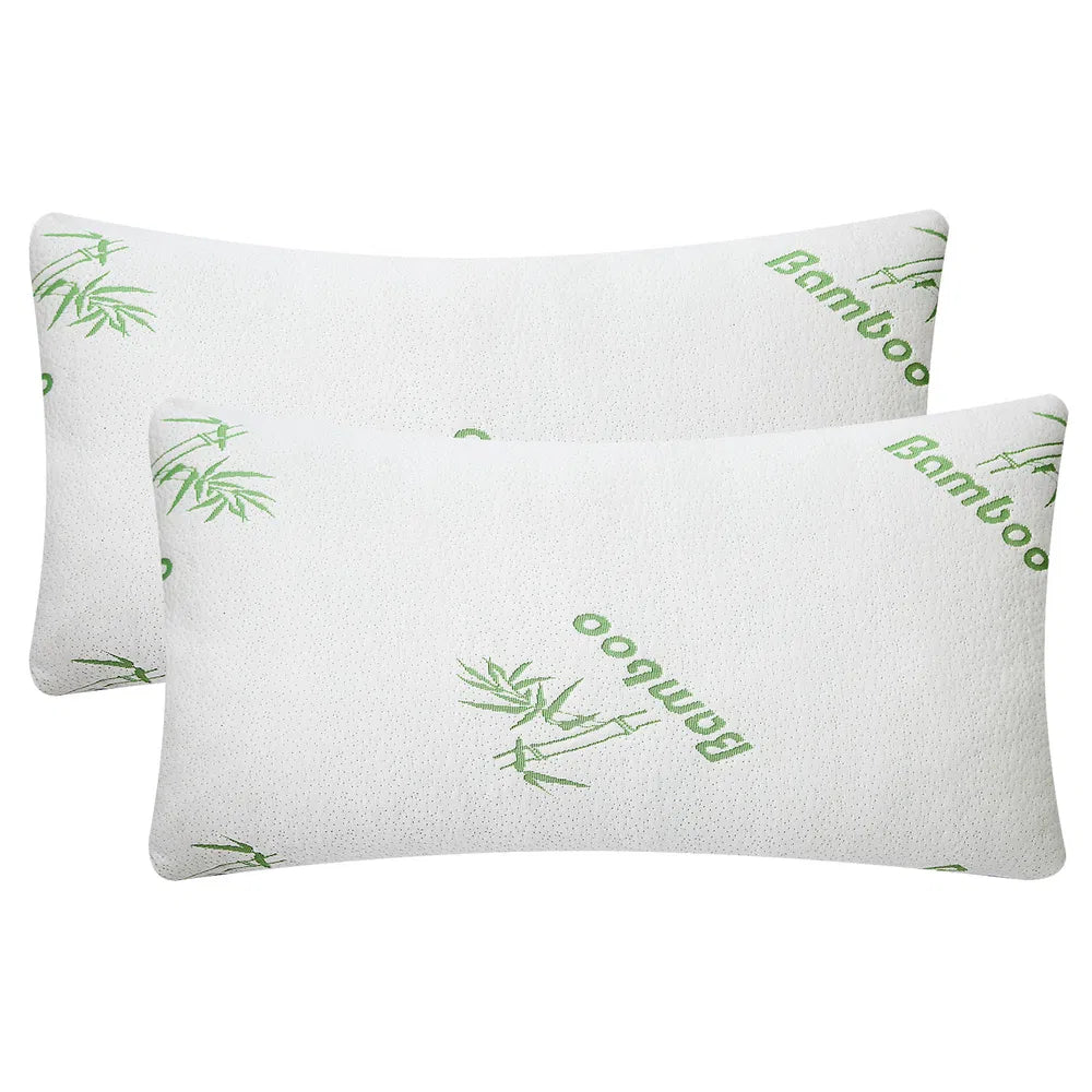 White bamboo memory foam pillow set with green bamboo leaf print