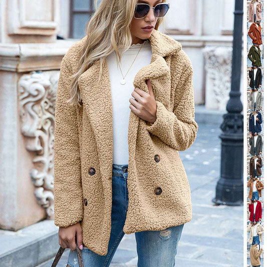 Women's Fluffy Lapel Coat - Loose Winter Jacket Loose Lapel Fluffy Coat Winter Button Ja | Ectron Online