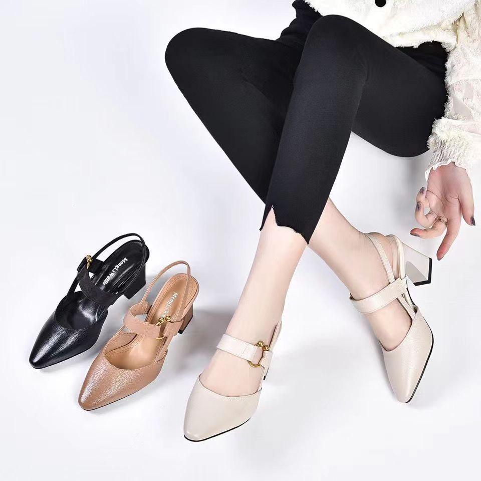 Pointed Toe High Heel Toe Box Sandals Chunky Heel All-matching Women's Shoes