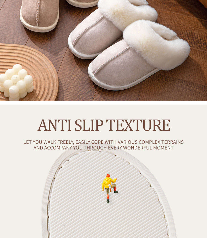Fluffy Slippers Autumn Winter Home Indoor Cotton Slippers Warm Slugged Bottom Home