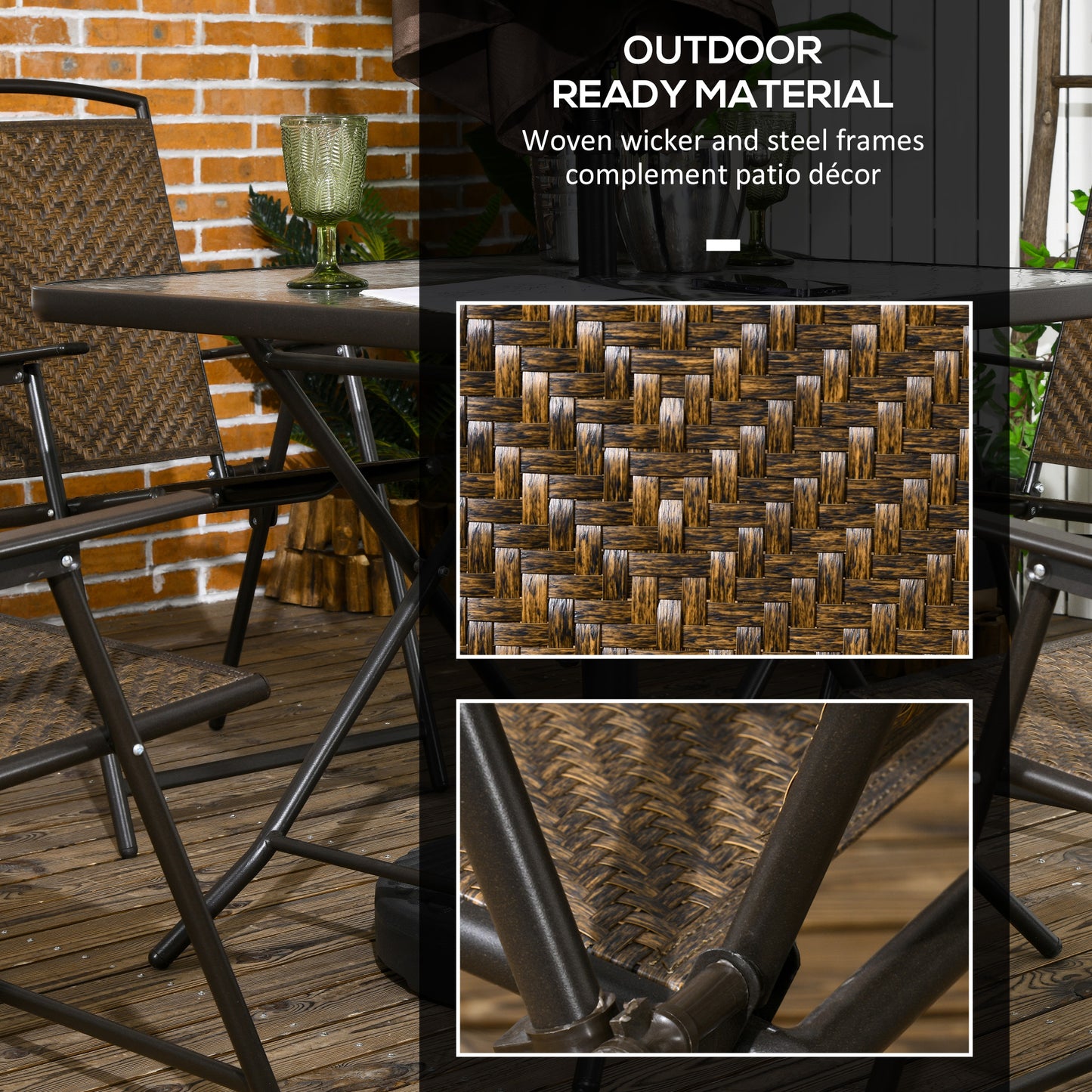 5-Piece Foldable Wicker Patio Dining Set with Umbrella Hole