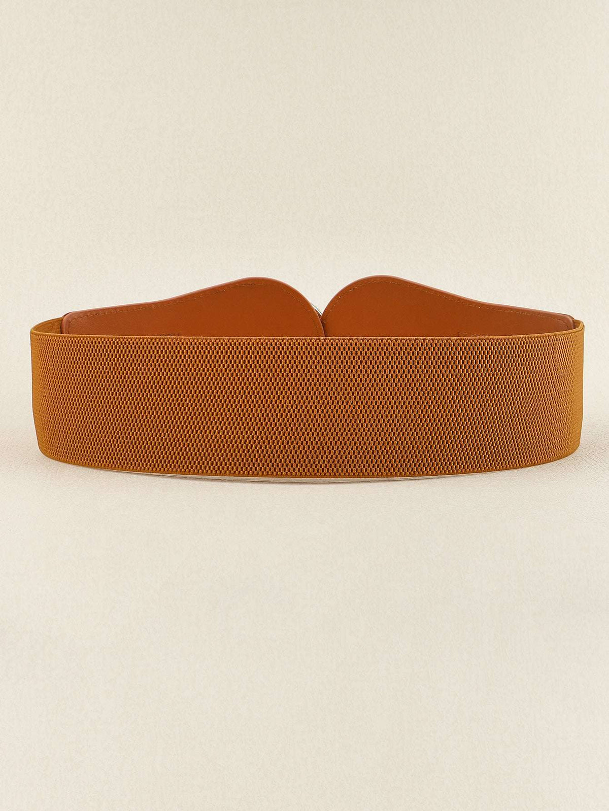 Caramel wide elastic belt band with textured elastic weave and rounded ends