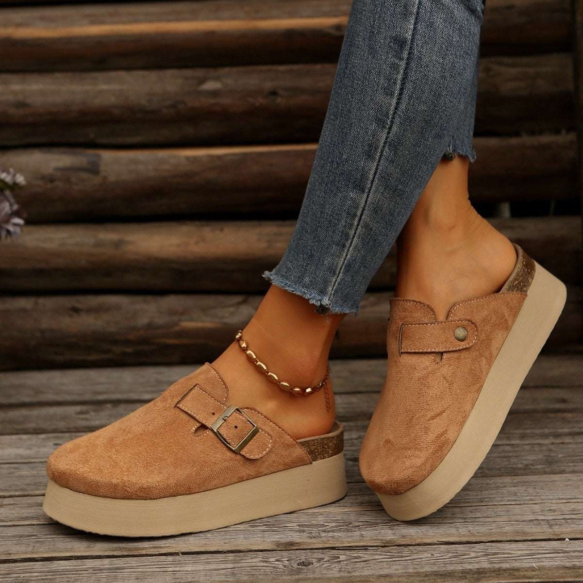 Thick Sole Half Slippers Women's Toe Cap Slip-on