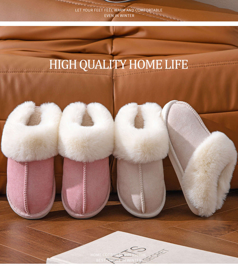 Fluffy Slippers Autumn Winter Home Indoor Cotton Slippers Warm Slugged Bottom Home