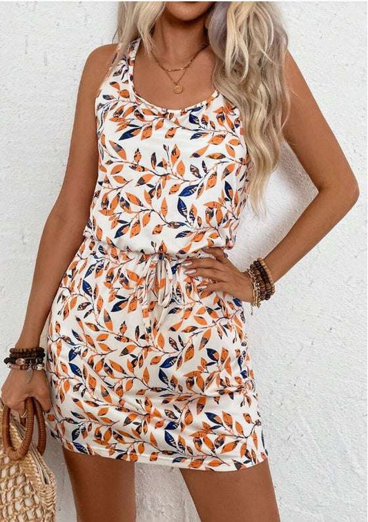 Ladies' Printed Tie-Up Sleeveless Summer Holiday Dress