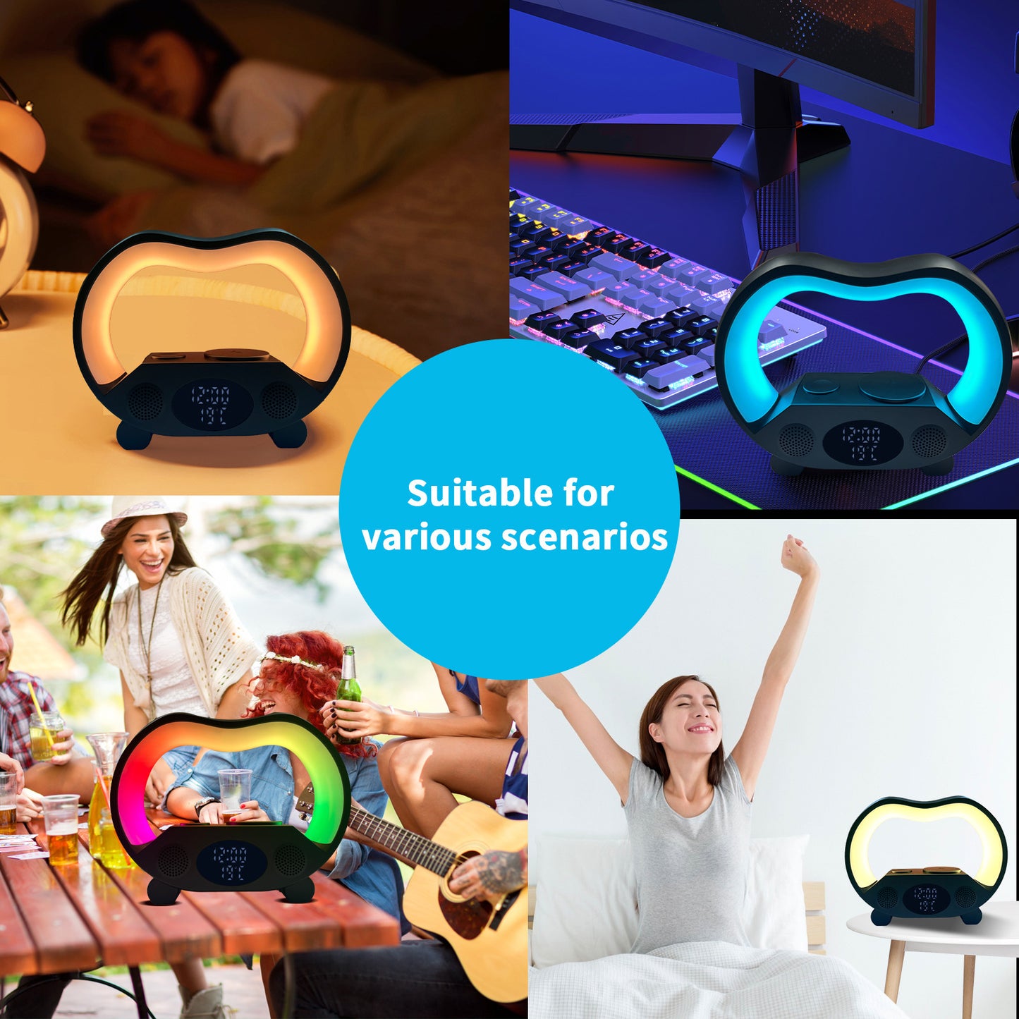 2024 New 6 In 1 Smart Remote Control Bluetooth Ambience Intelligent LED Table Lamp Multi-function Wireless Charger Night Light Bluetooth Speaker - Ectron Online