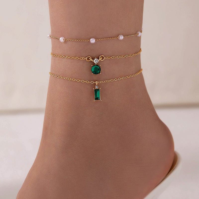 Vintage Grandmother Blue Green Pearl Multilayer Simplicity Necklace