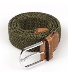 Simple Stretch And Breathable Canvas Woven Belt in olive green with a leather buckle.