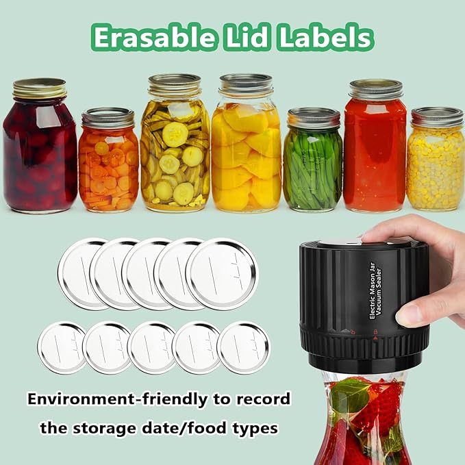 Electric Mason Jar Vacuum Sealer - BINZET Mason Jar Vacuum Sealing Kit For Food Storage, Compatible Wide & Regular Mouth Mason Lids- Canning Jar Mason Jar Vacuum Sealer With LED Countdown Display - Ectron Online