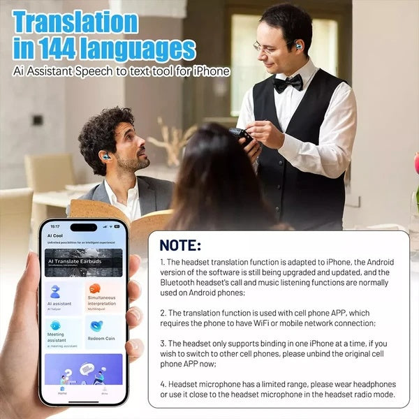 Smart Translator Earbuds | 144 Languages Real-Time & Offline Translation