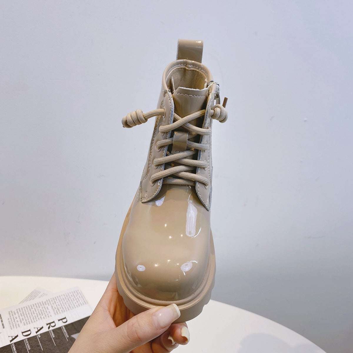 Spring And Autumn Children's Leather Boots Glossy Mid-thigh Girls