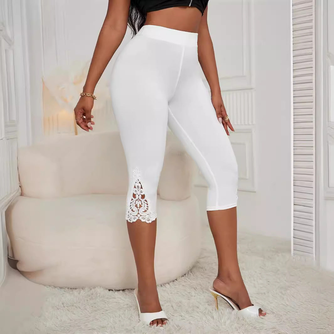 Women's High-Waist Lace Patchwork Cropped Pants