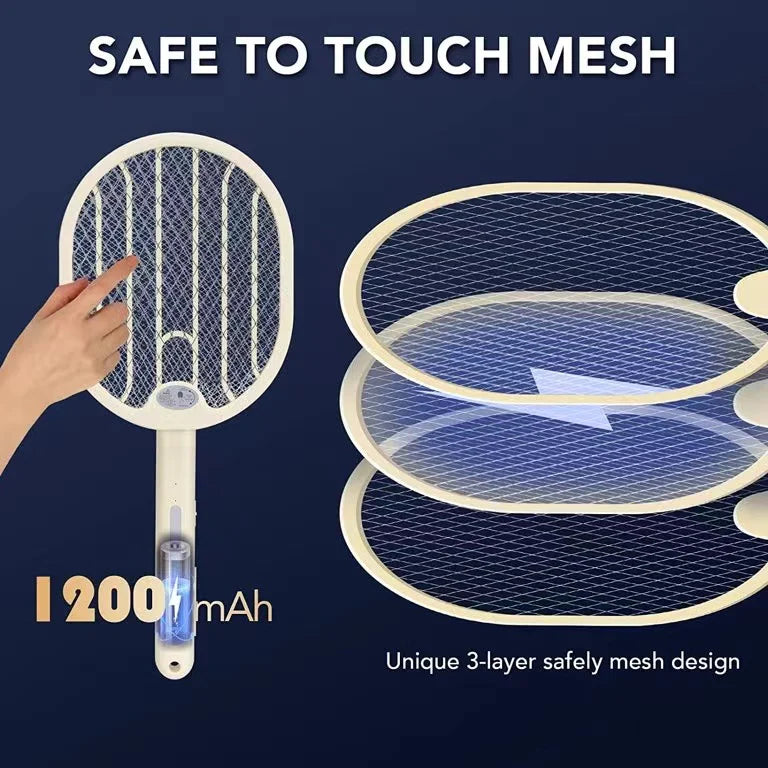 Foldable Electric Fly Swatter - Bug Zapper - Rechargeable Fly Zapper Racket Rotatable Handle Design with 3-Layer Safety Mesh - Ectron Online