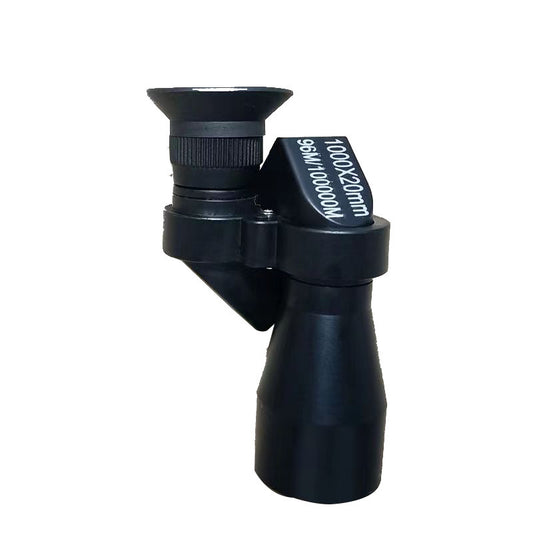 Black binoculars with a magnification label on a white background
