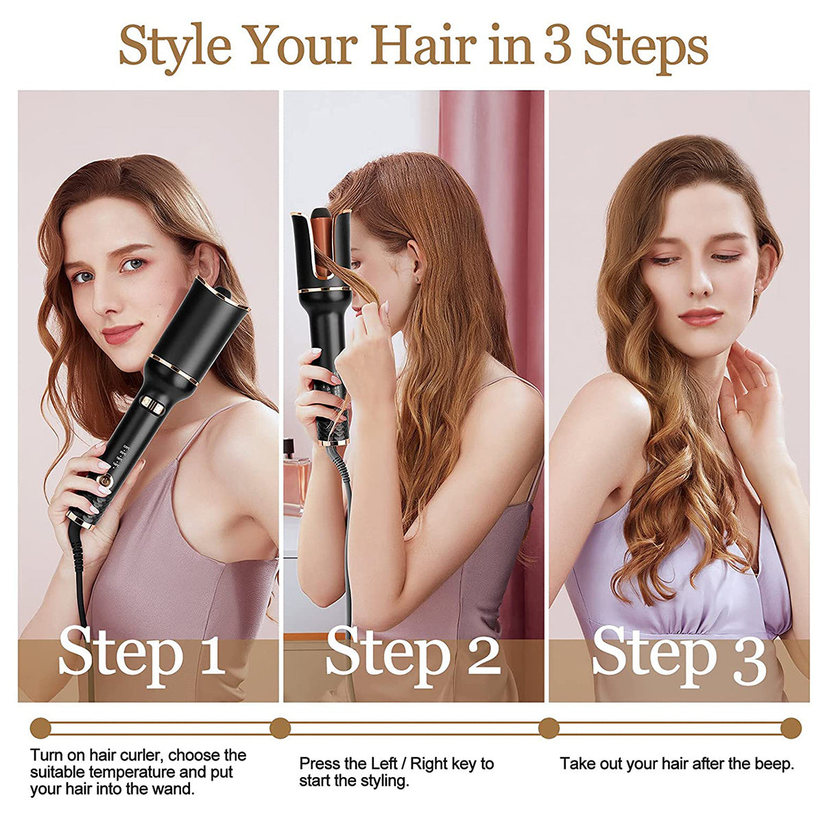 Automatic Curling Iron Air Curling Flat Iron Magic Wand Wave Styling Automatic Rotating Curling Wand Salon Styling - Ectron Online