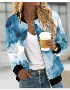 Autumn And Winter New Women's Long Sleeve Zipper Printed Jacket Coat