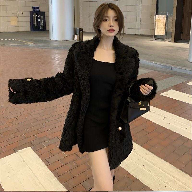 Women's Lamb Wool Mid-Length Coat